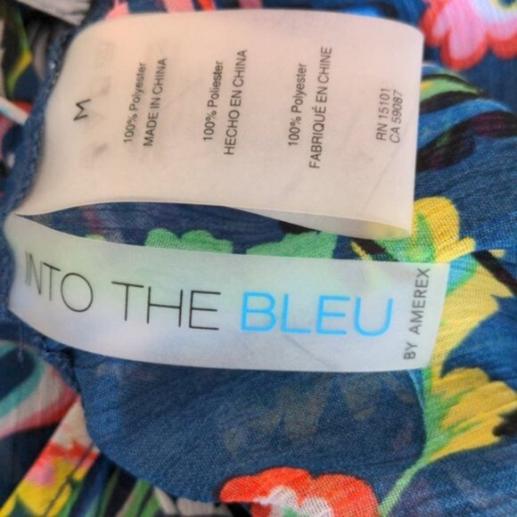 Into the Bleu Sz M Swim Cover UP Flowy Dress Handkerchief Hem Blue Paisley - Picture 5 of 5